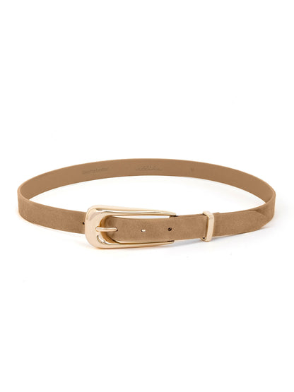 Large Signature Buckle Belt in Shiitake - Shiitake Suede with Gold Hardware | Ettika