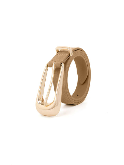Large Signature Buckle Belt in Shiitake - Shiitake Suede with Gold Hardware | Ettika