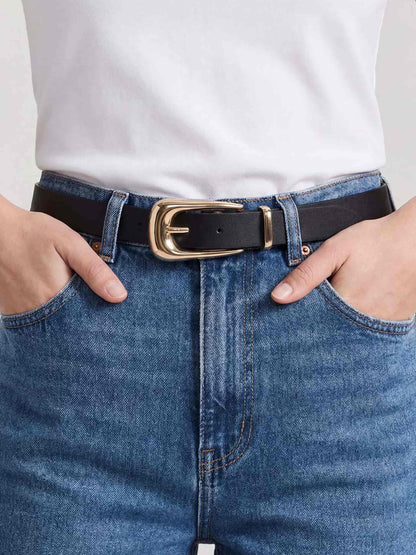 Large Signature Buckle Belt - Black Leather with Gold | Ettika