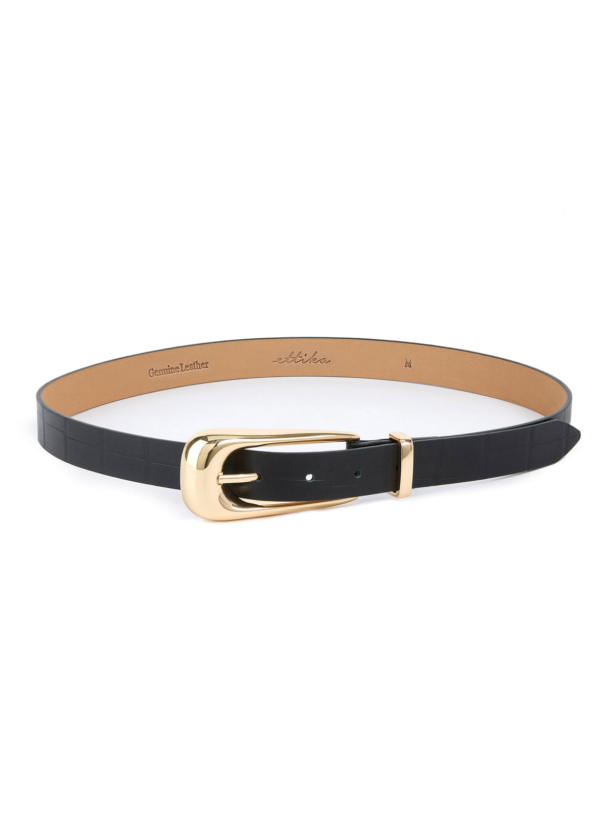 Large Signature Buckle Belt - Black Leather with Gold | Ettika
