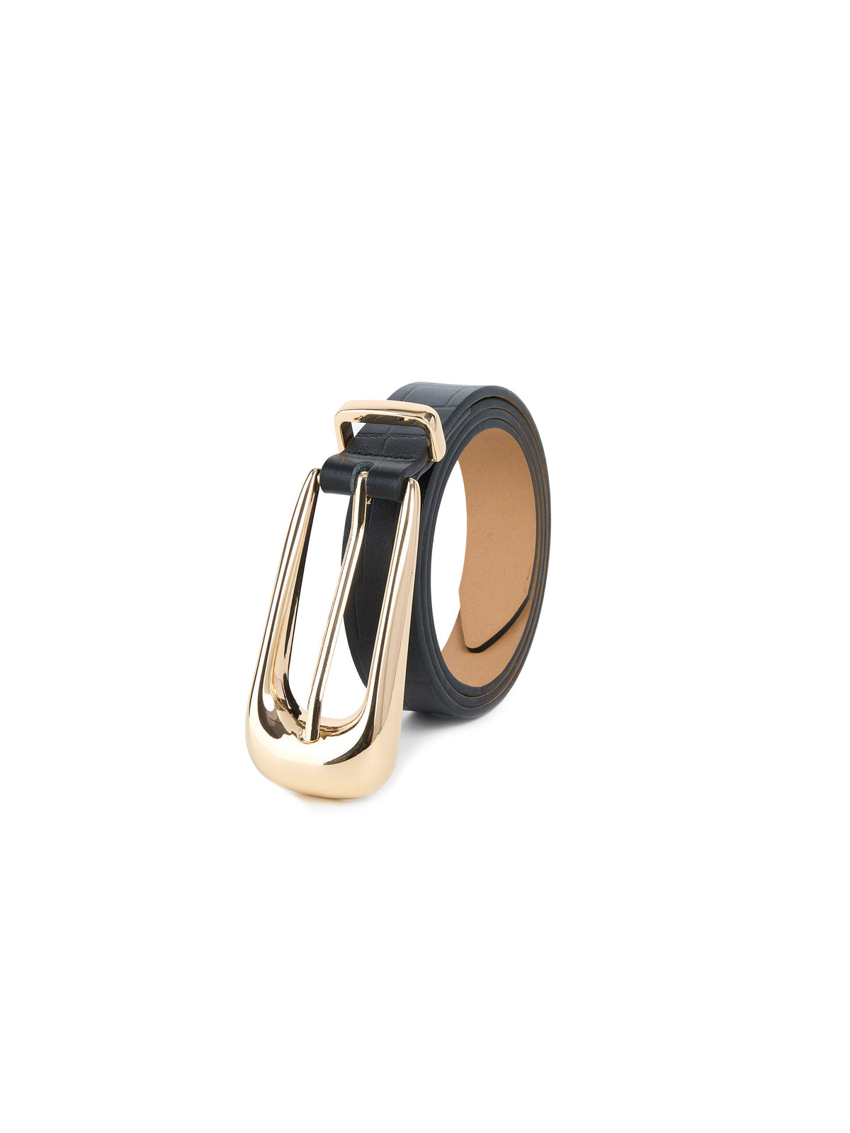 Large Signature Buckle Belt - Black Leather with Gold | Ettika