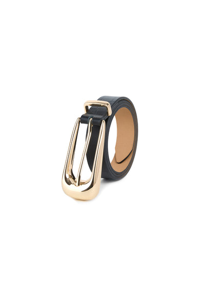 Large Signature Buckle Belt - Black Leather with Gold | Ettika