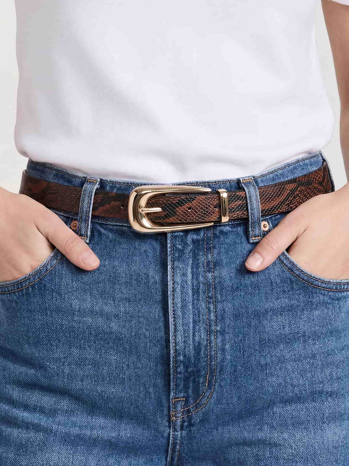 Brown Snake Signature Buckle Belt - Brown Snake with Gold Hardware | Ettika