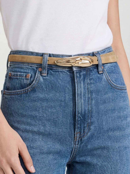 Liquid Luxe Belt in Shiitake Suede - Shiitake Suede with Gold Hardware | Ettika