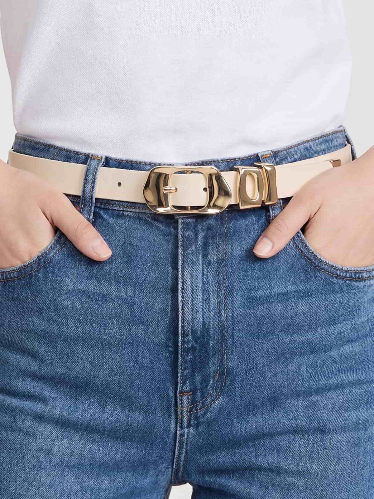 Molten Metal Belt in Vanilla - Vanilla Leather with Gold Hardware | Ettika
