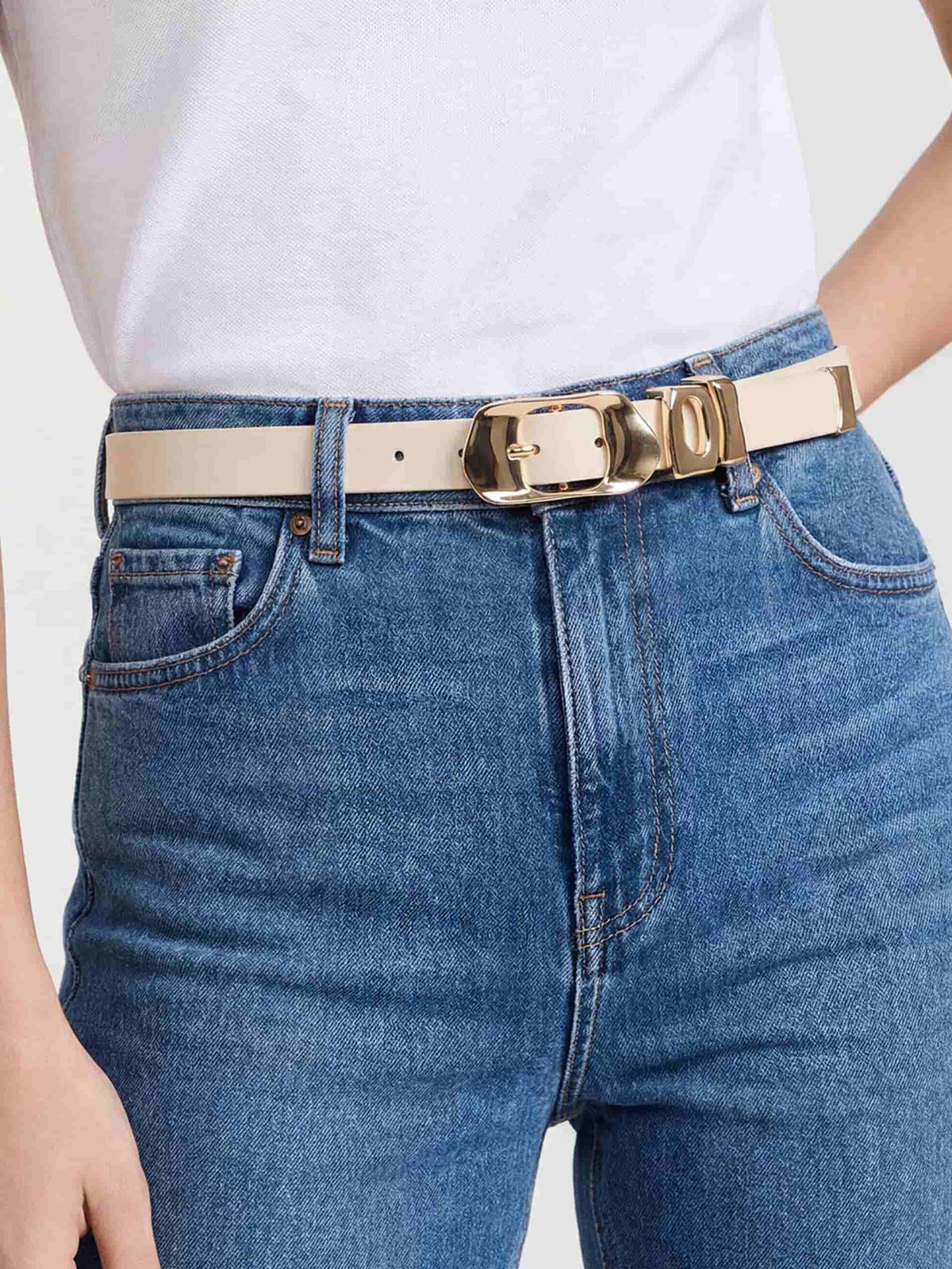 Molten Metal Belt in Vanilla - Vanilla Leather with Gold Hardware | Ettika