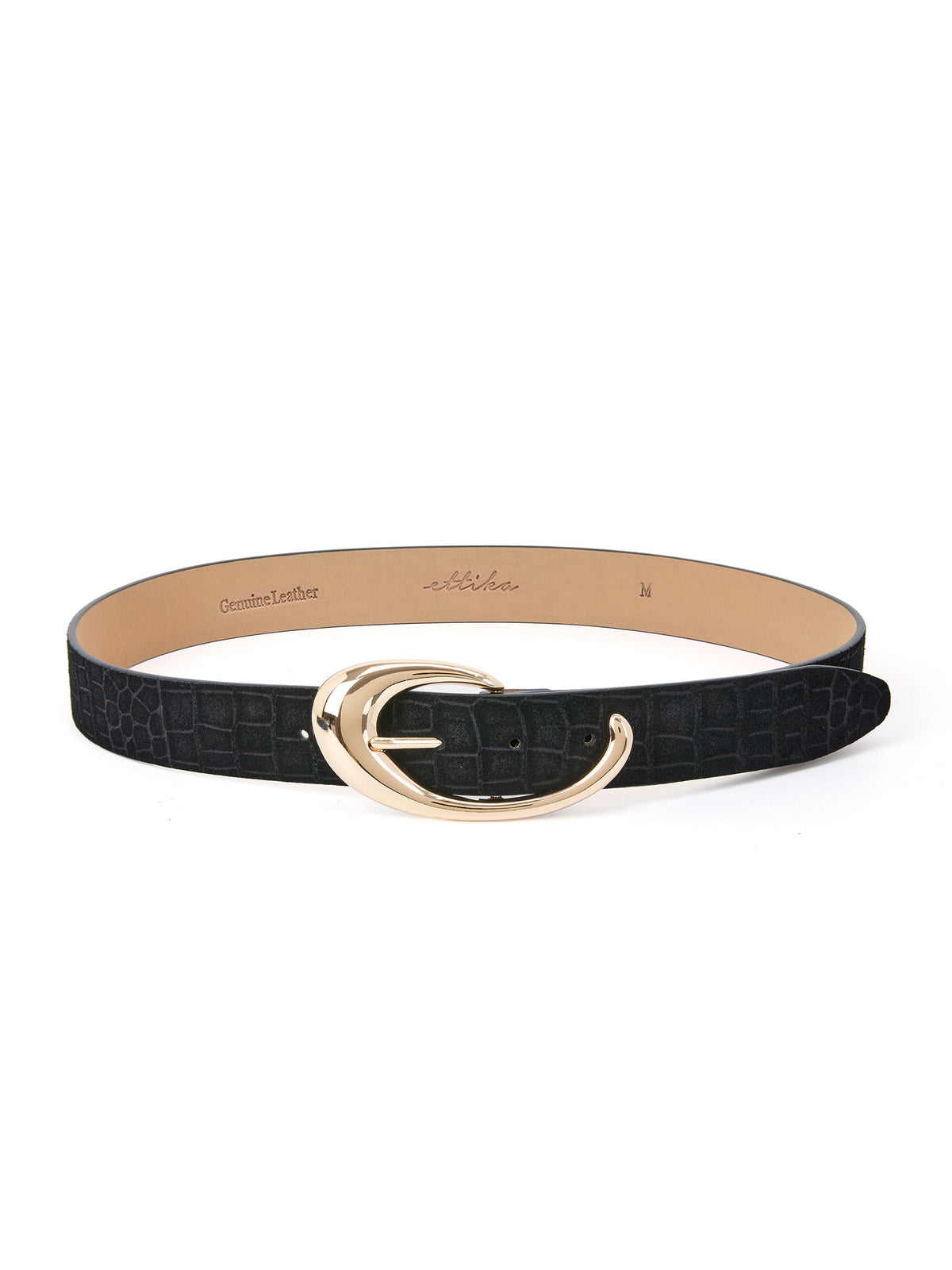 Black Croc Print Belt - Black Embossed Croc with Gold Hardware | Ettika