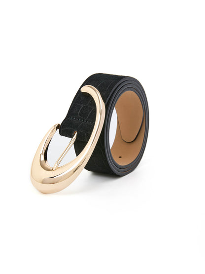 Black Croc Print Belt - Black Embossed Croc with Gold Hardware | Ettika