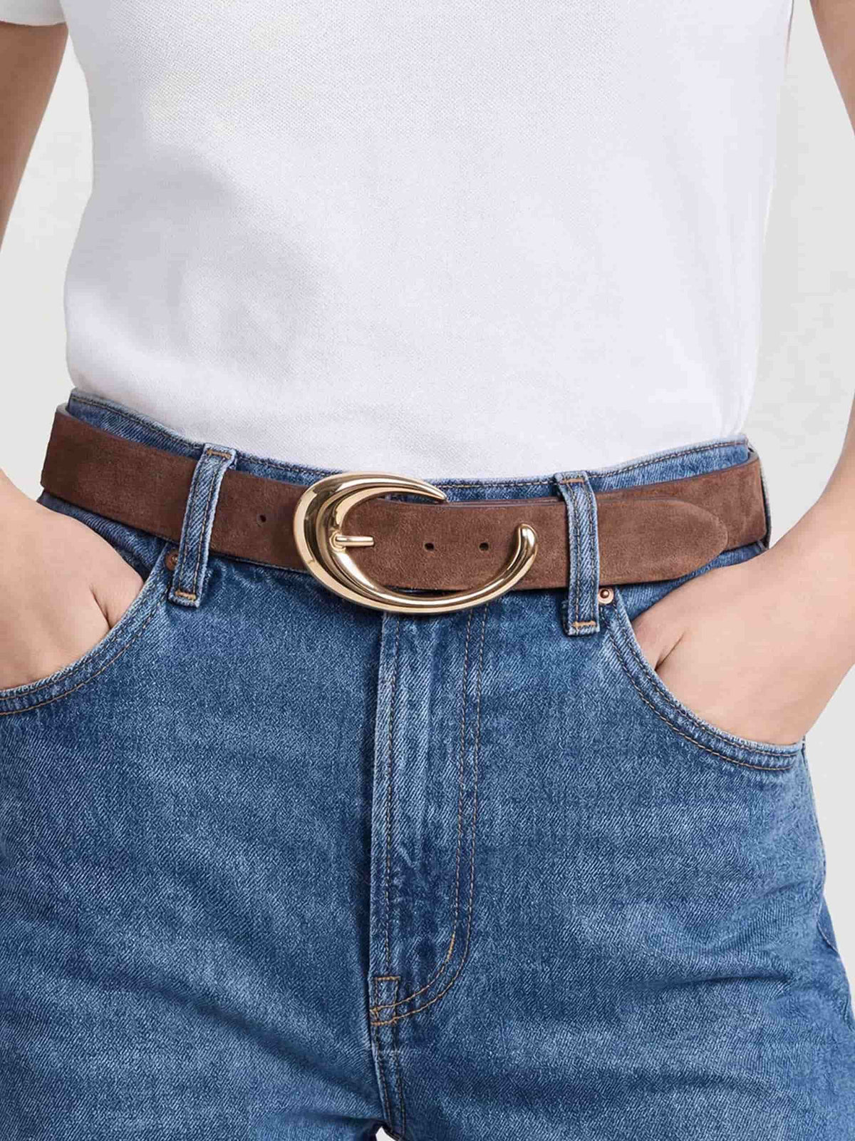 Warm Truffle Suede Belt - Warm Truffle Suede with Gold Hardware | Ettika
