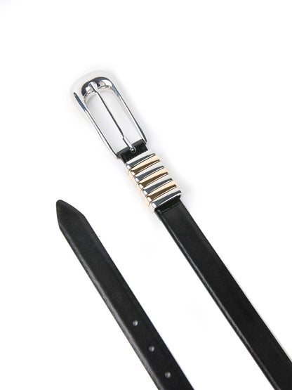 Metal Core Belt - Carbon Black Leather with Silver Hardware | Ettika