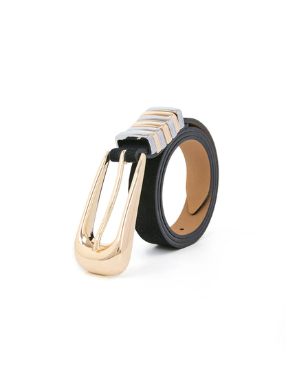 Metal Core Suede Belt - Black Suede Leather with Gold | Ettika