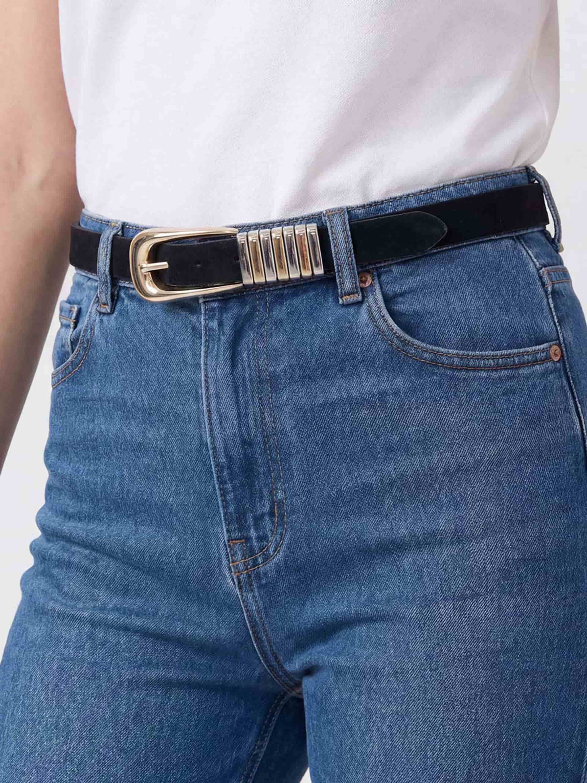 Metal Core Suede Belt - Black Suede Leather with Gold | Ettika