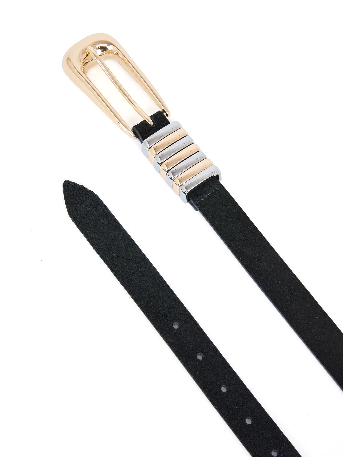 Metal Core Suede Belt - Black Suede Leather with Gold | Ettika
