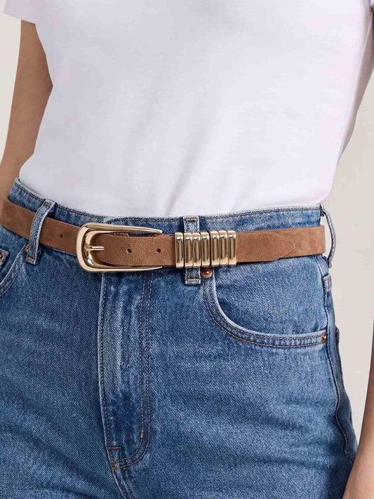 Metal Core Belt in Mocha Suede - Mocha Suede with Gold Hardware | Ettika