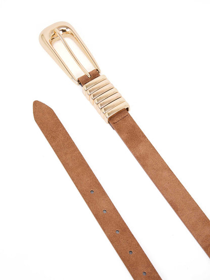Metal Core Belt in Mocha Suede - Mocha Suede with Gold Hardware | Ettika