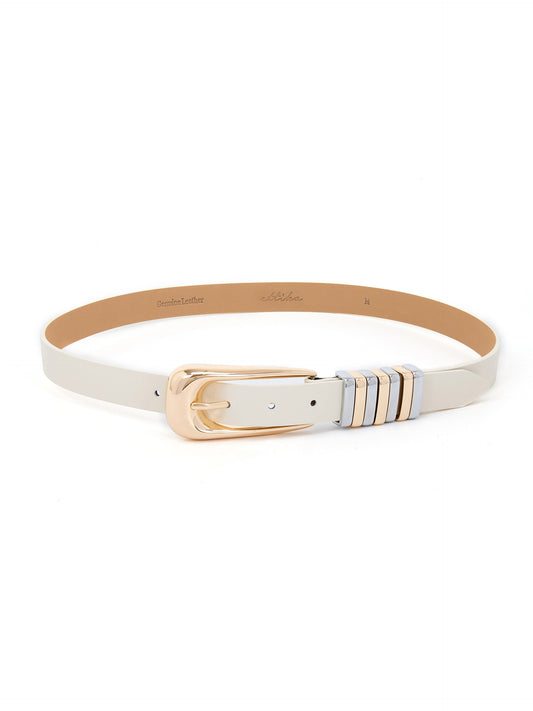 Metal Core Belt in Vanilla Nappa Leather - Vanilla Leather with Mixed Metal Hardware | Ettika
