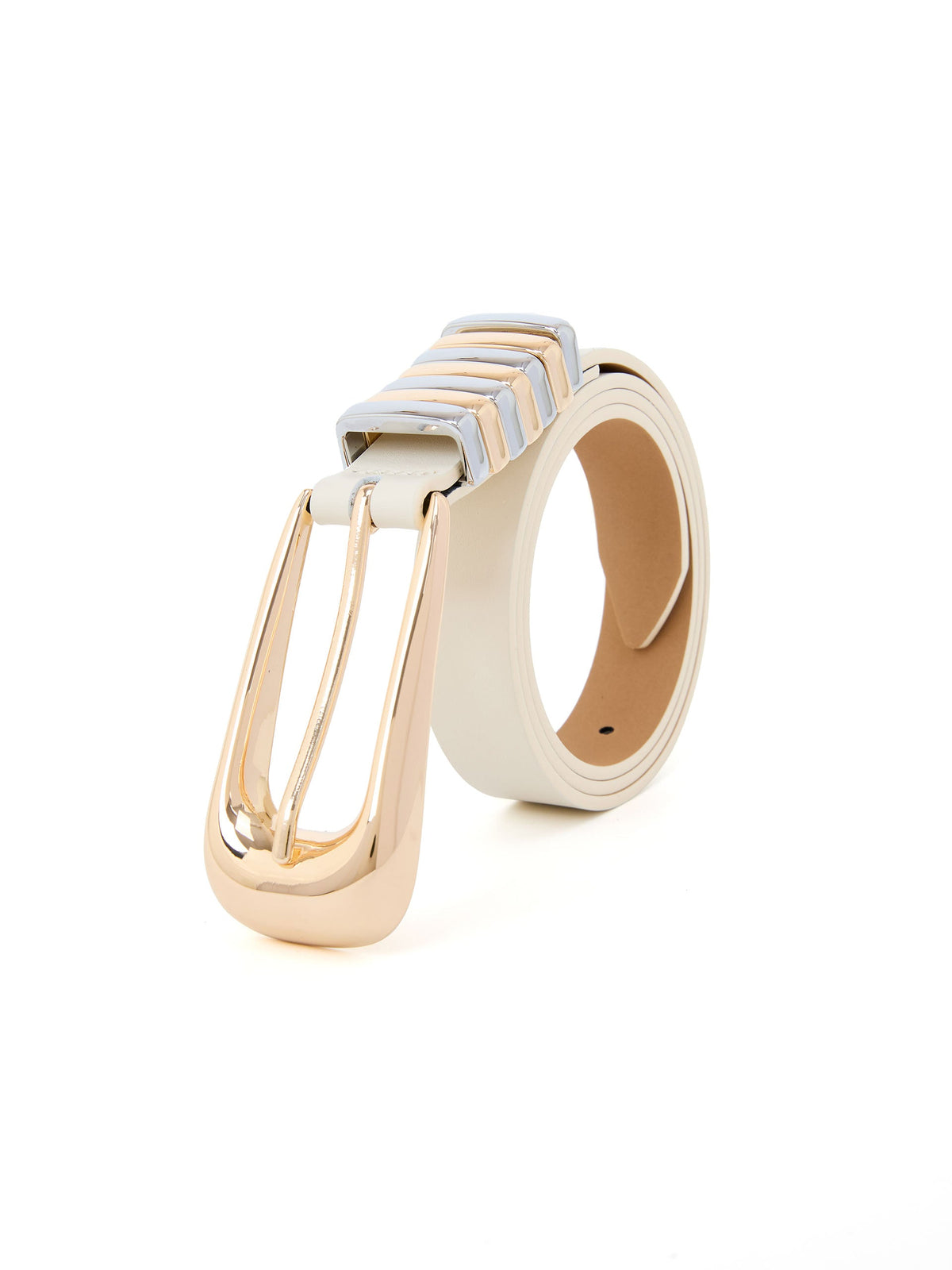 Metal Core Belt in Vanilla Nappa Leather - Vanilla Leather with Mixed Metal Hardware | Ettika