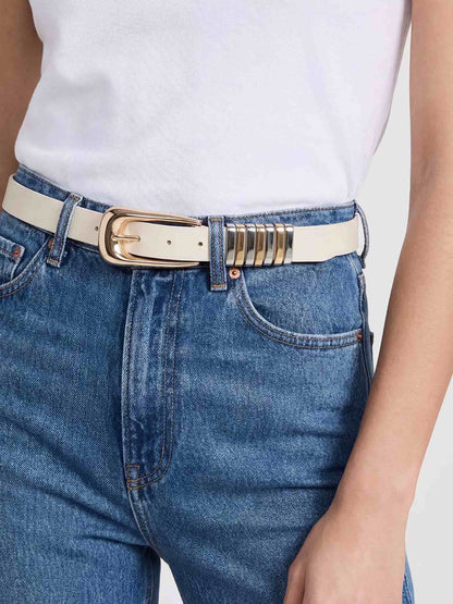 Metal Core Belt in Vanilla Nappa Leather - Vanilla Leather with Mixed Metal Hardware | Ettika