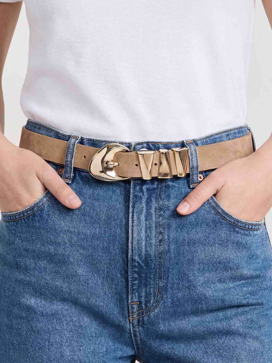Modern Western Belt in Shiitake Suede - Shiitake Suede with Gold Hardware | Ettika
