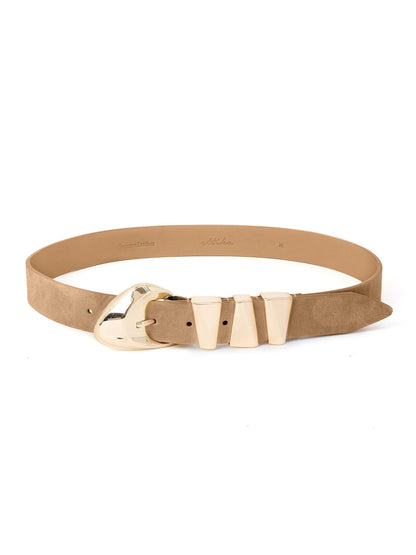 Modern Western Belt in Shiitake Suede - Shiitake Suede with Gold Hardware | Ettika