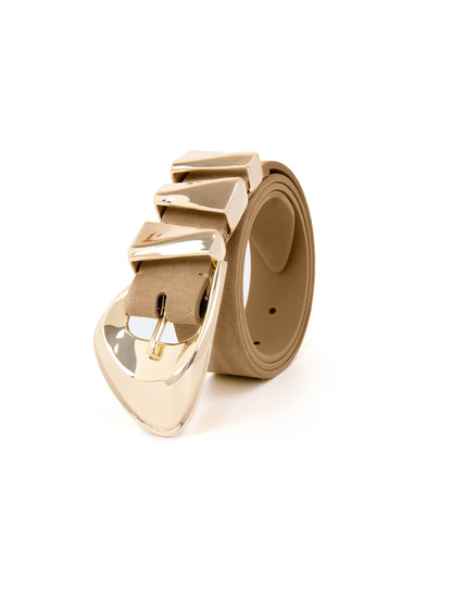 Modern Western Belt in Shiitake Suede - Shiitake Suede with Gold Hardware | Ettika