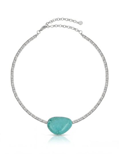 Beaded Turquoise Nugget Necklace - Turquoise with Silver Plating | Ettika