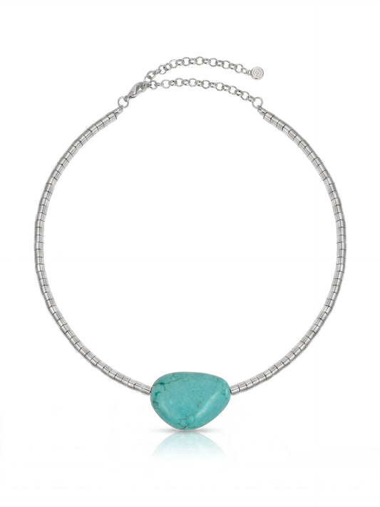 Beaded Turquoise Nugget Necklace - Turquoise with Silver Plating | Ettika