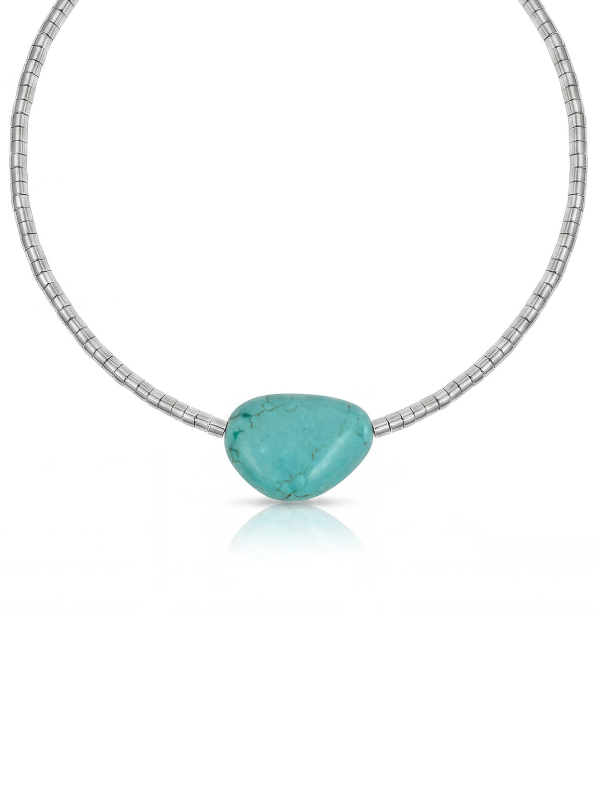 Beaded Turquoise Nugget Necklace - Turquoise with Silver Plating | Ettika