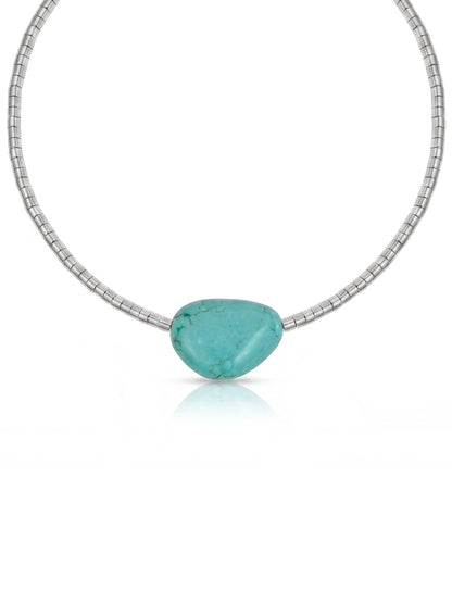 Beaded Turquoise Nugget Necklace - Turquoise with Silver Plating | Ettika