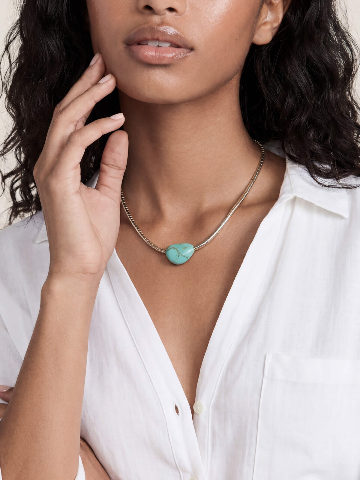 Beaded Turquoise Nugget Necklace - Turquoise with Silver Plating | Ettika