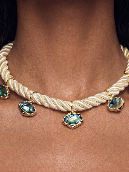 Abalone Luxe Choker - Abalone Shell with 18k Gold Plating on Bone Rope | Ettika