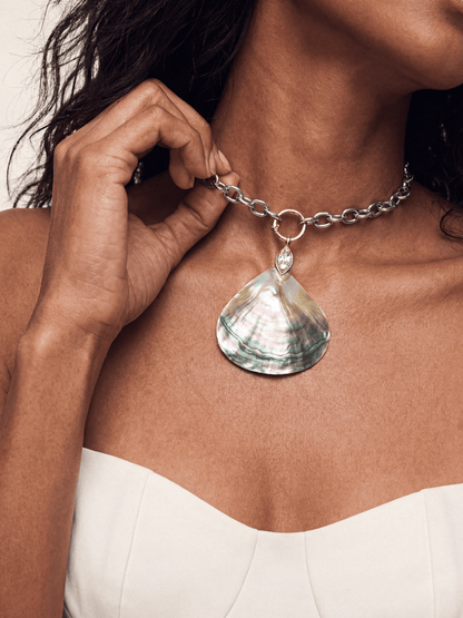 Mixed Metal Shell Statement Necklace - Shell with Mixed Metal | Ettika
