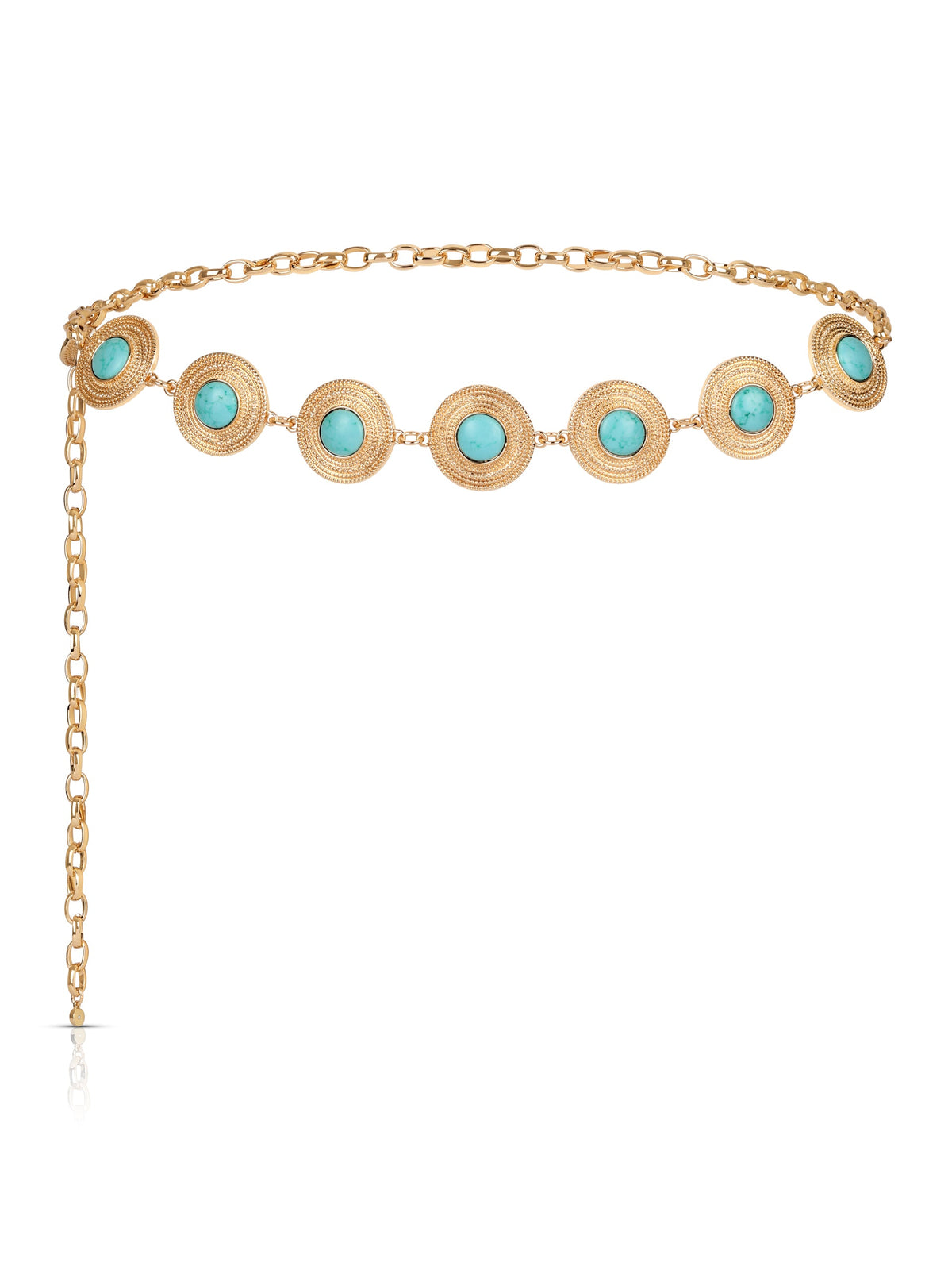 Turquoise Medallion Belt - Gold Tone | Ettika