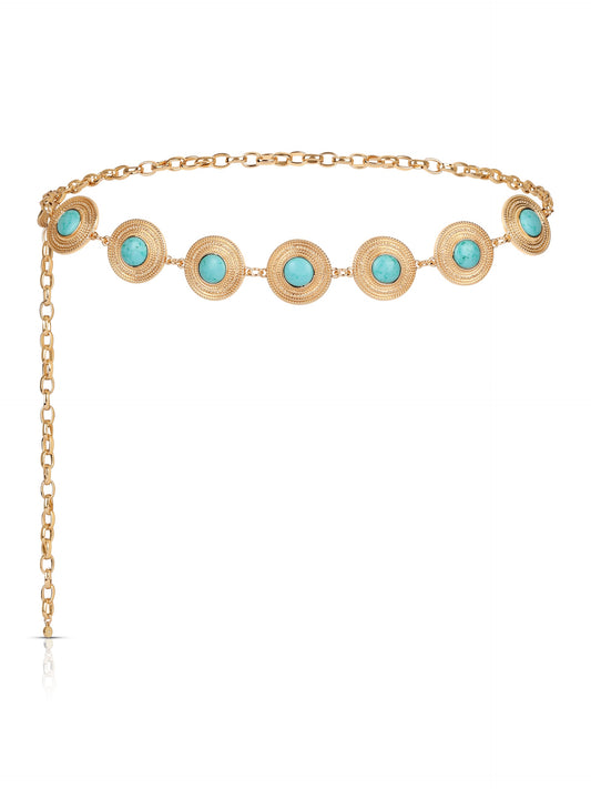 Turquoise Medallion Belt - Gold Tone | Ettika