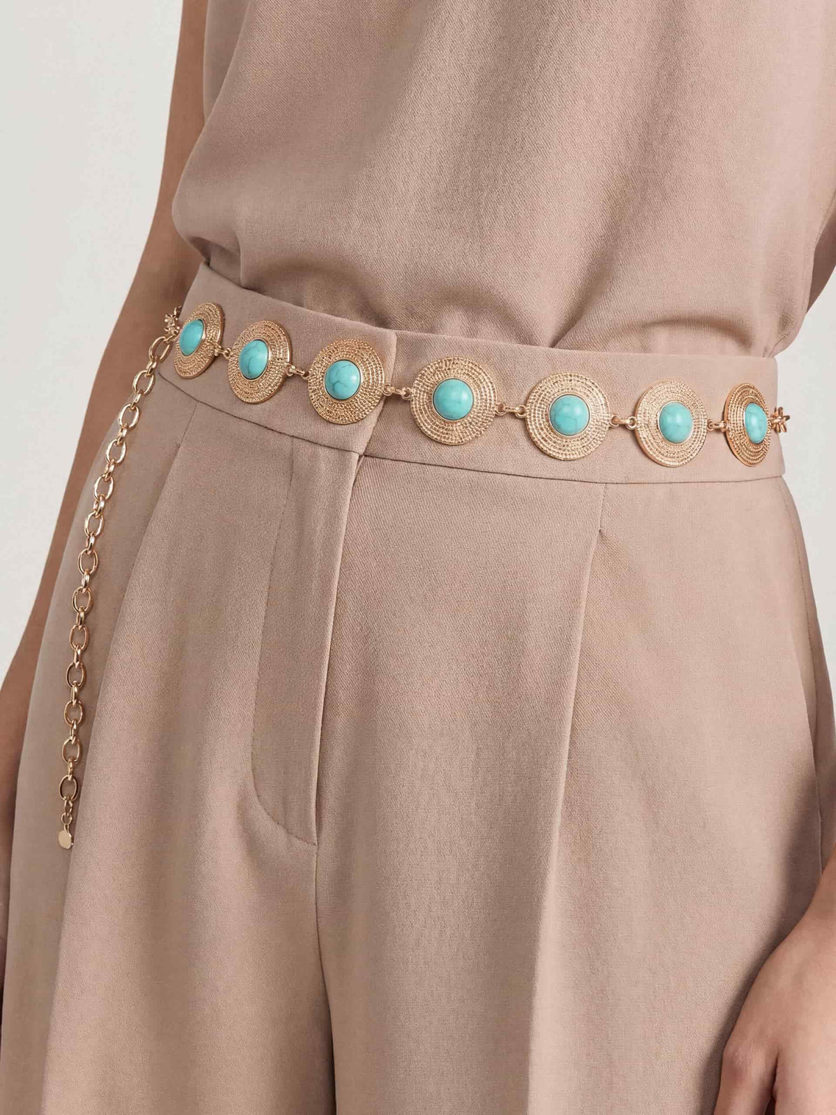 Turquoise Medallion Belt - Gold Tone | Ettika