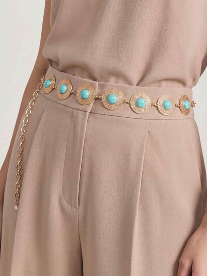 Turquoise Medallion Belt - Gold Tone | Ettika