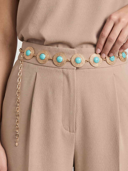 Turquoise Medallion Belt - Gold Tone | Ettika