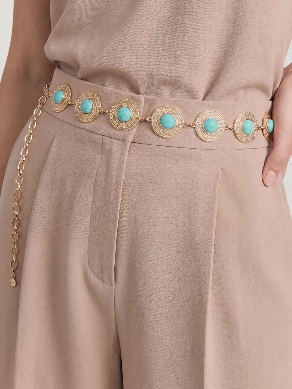 Turquoise Medallion Belt - Gold Tone | Ettika