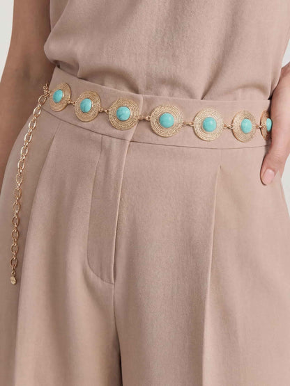 Turquoise Medallion Belt - Gold Tone | Ettika