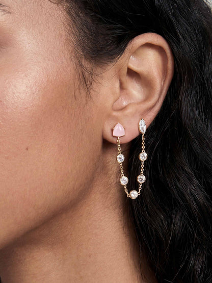 Double Piercing Rose Earrings - Rose with 18k Gold Plating | Ettika
