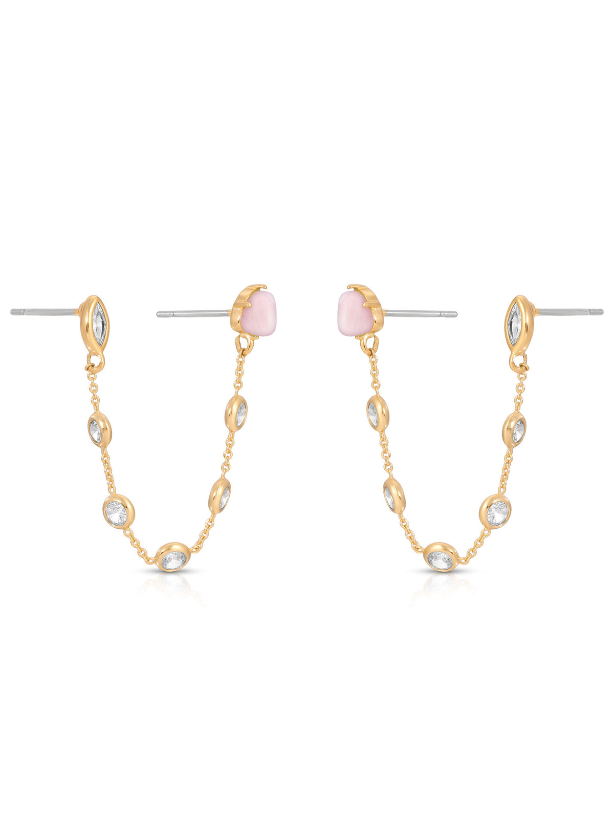 Double Piercing Rose Earrings - Rose with 18k Gold Plating | Ettika
