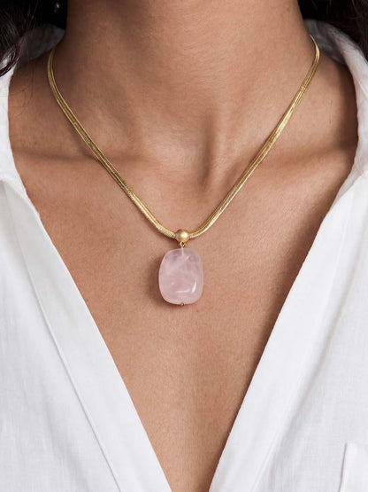 Rose Pendant Snake Chain Necklace - Rose with 18k Gold Plating | Ettika