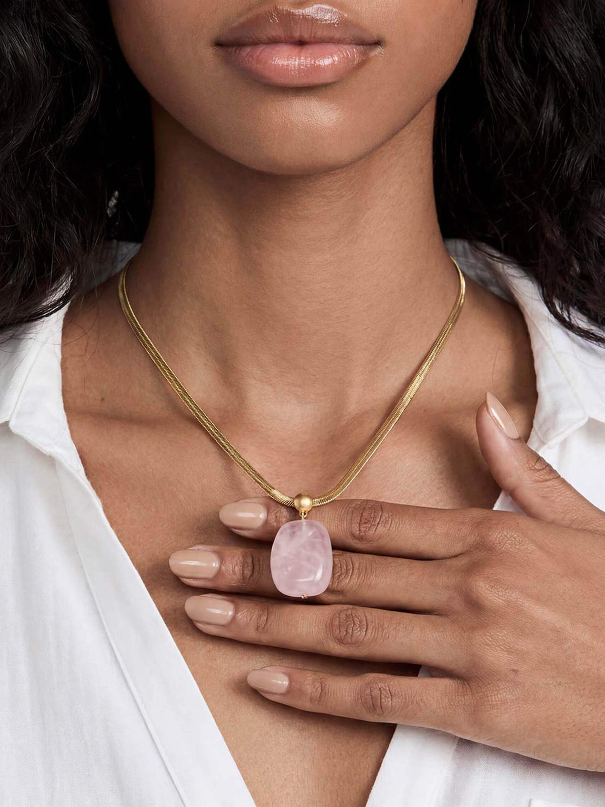 Rose Pendant Snake Chain Necklace - Rose with 18k Gold Plating | Ettika