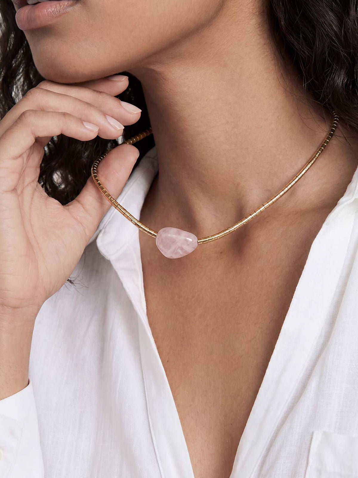 Beaded Rose Nugget Necklace - Rose with 18k Gold Plating | Ettika