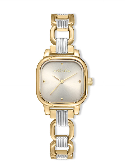 Classic Square Mixed Metal Bracelet Watch - Bone Dial with Mixed Metal | Ettika