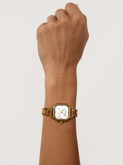 Classic Square Mixed Metal Bracelet Watch - Bone Dial with Mixed Metal | Ettika