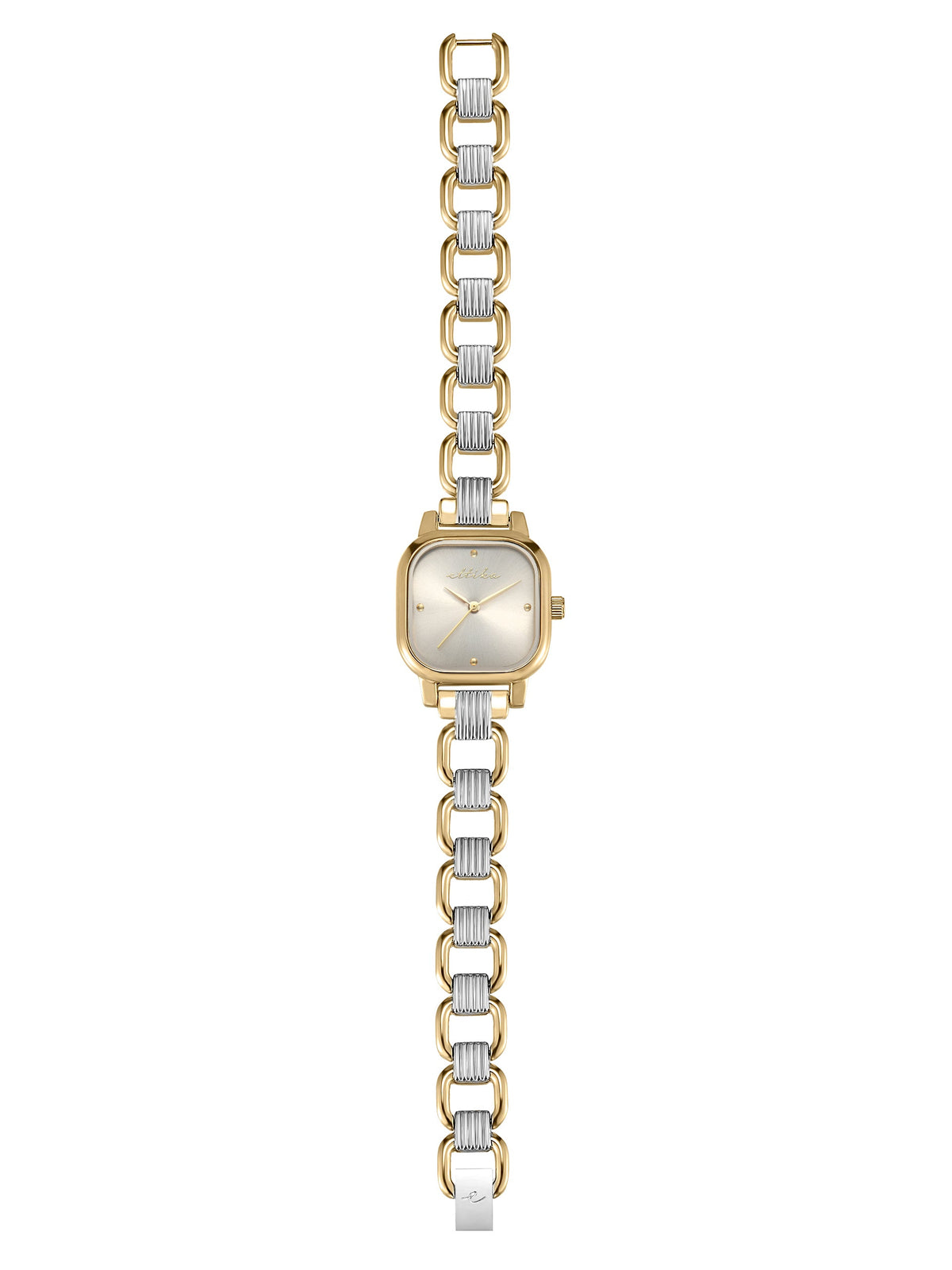 Classic Square Mixed Metal Bracelet Watch - Bone Dial with Mixed Metal | Ettika