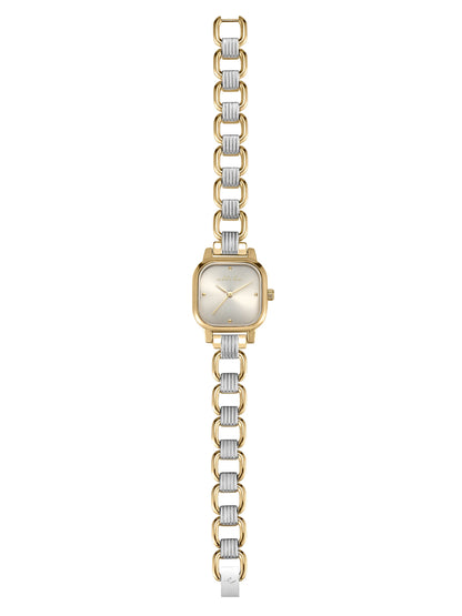 Classic Square Mixed Metal Bracelet Watch - Bone Dial with Mixed Metal | Ettika