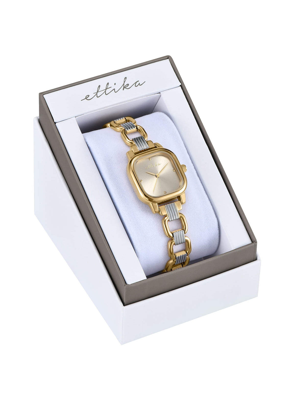 Classic Square Mixed Metal Bracelet Watch - Bone Dial with Mixed Metal | Ettika