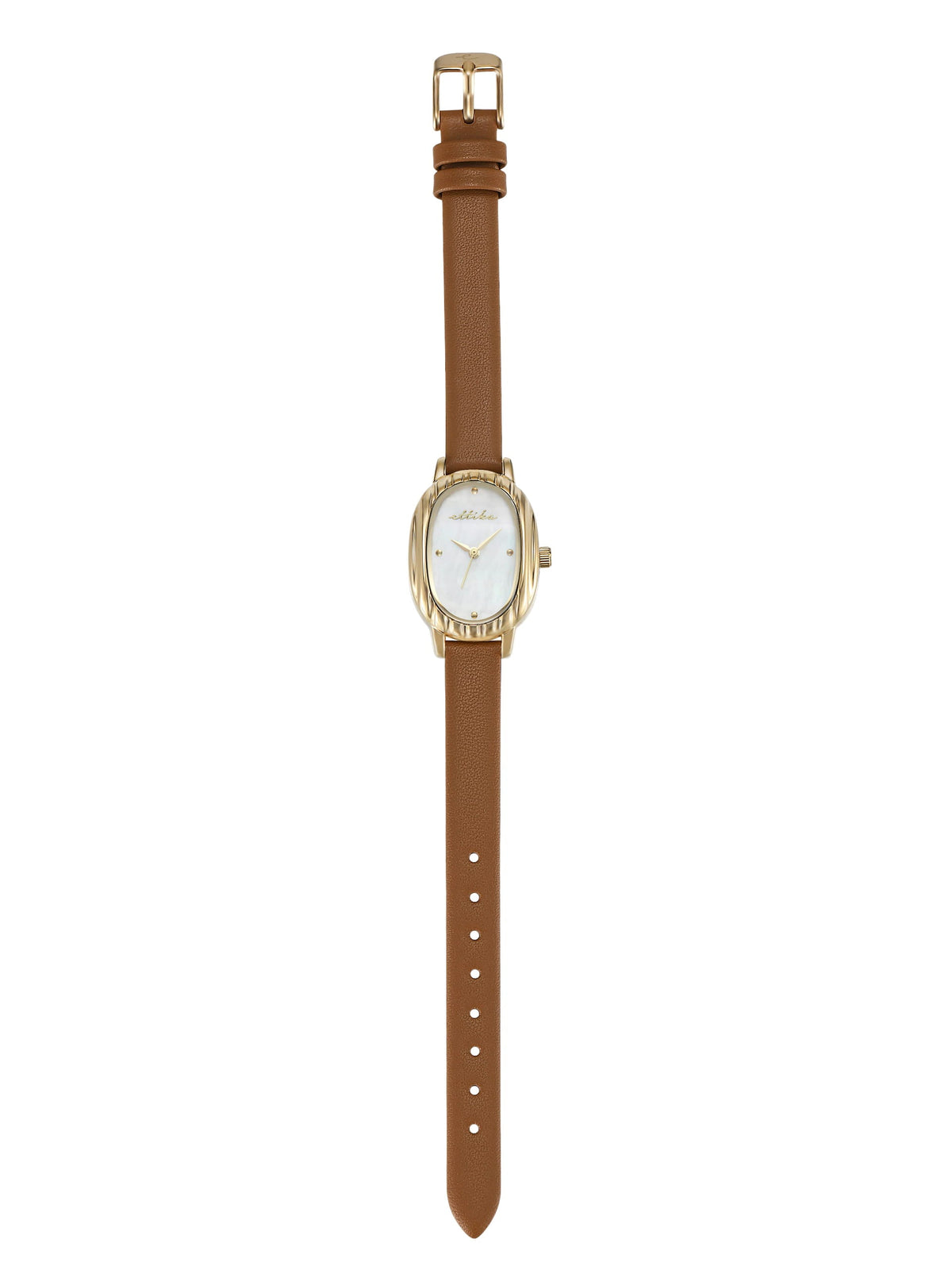 Timeless Texture Cognac Leather Watch - Mother of Pearl Dial with Cognac Leather and Gold | Ettika